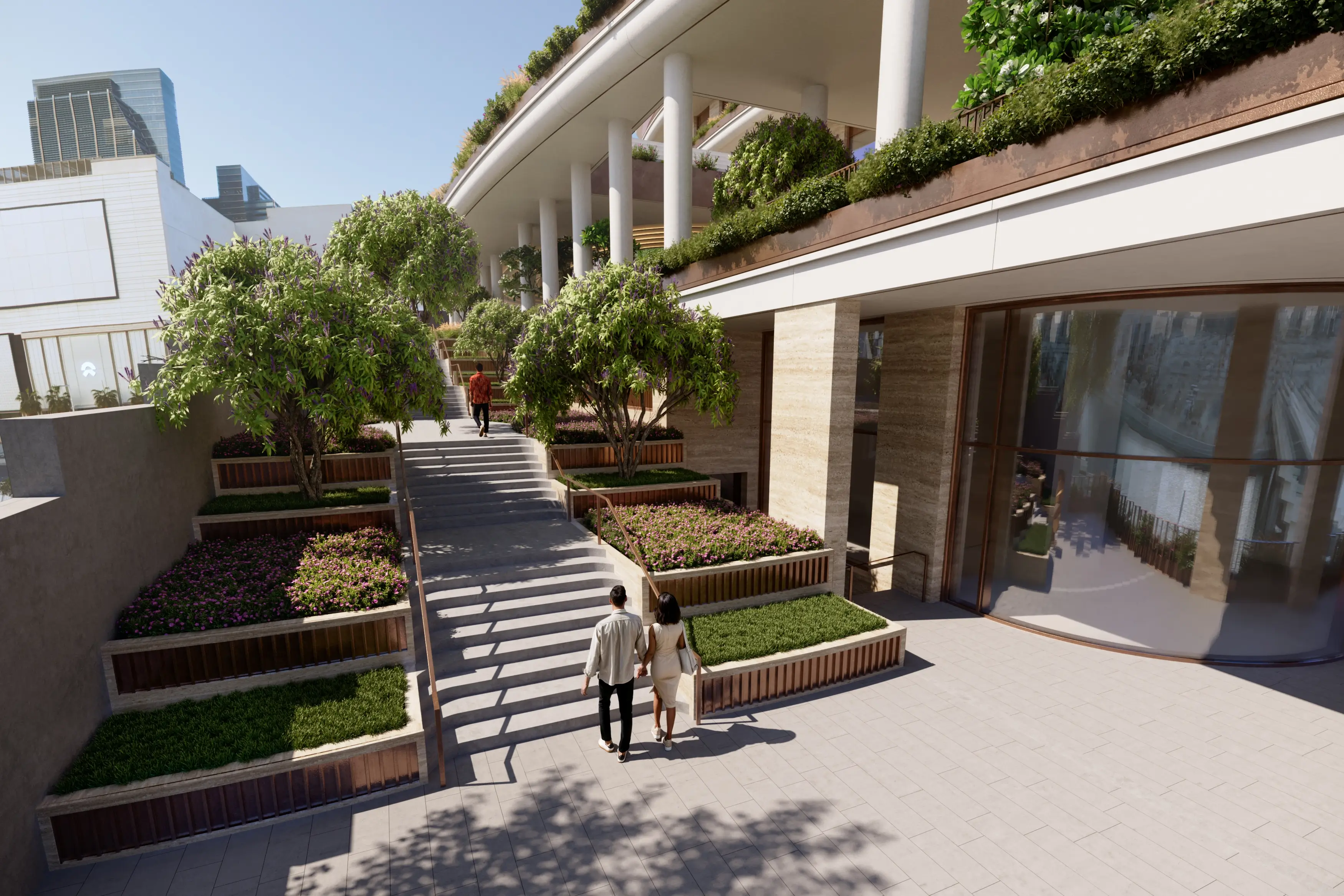 Landscaped entrance walkway